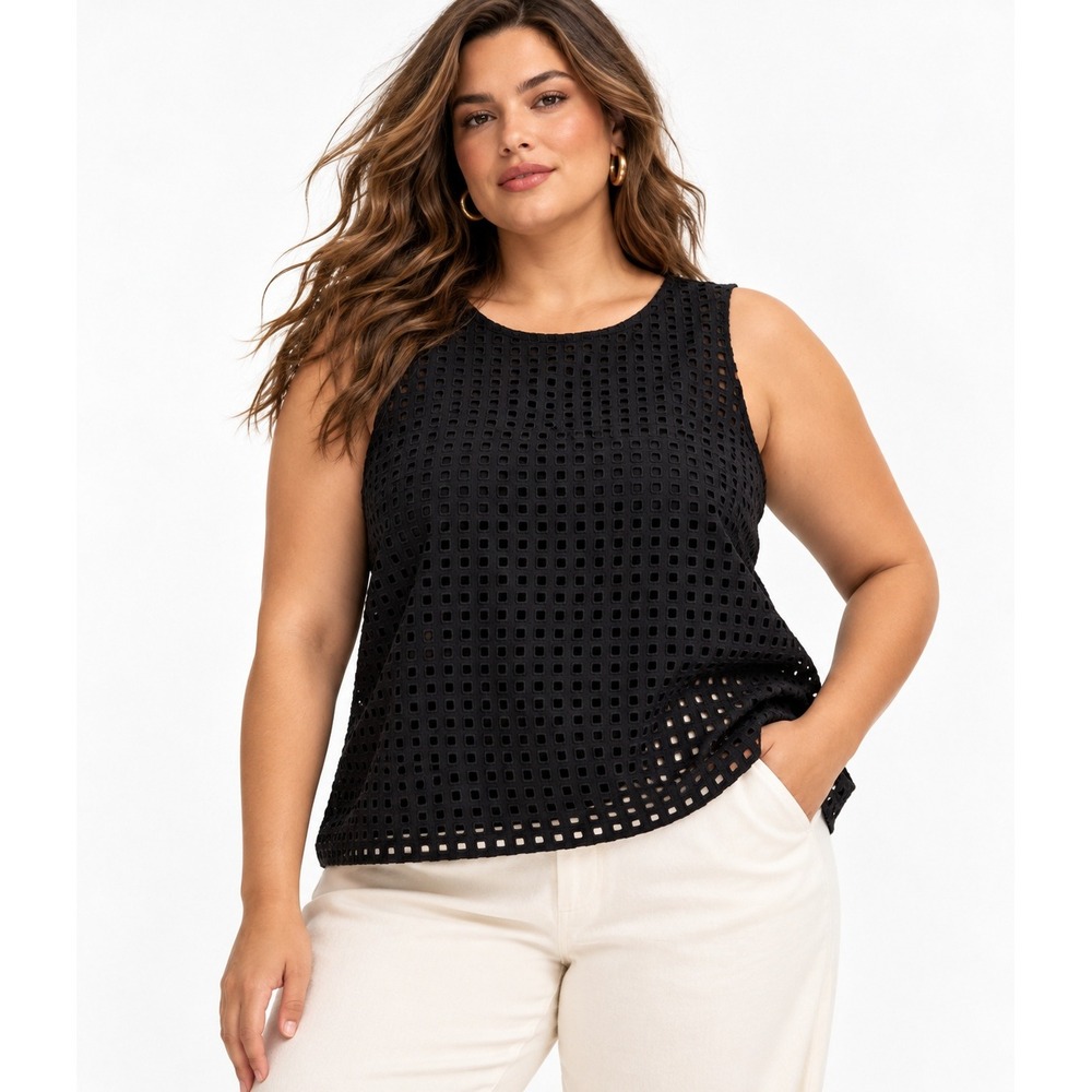 41 Hawthorn Kassie Cutout Detail Blouse Black Eyelet Sleeveless XXL NEW